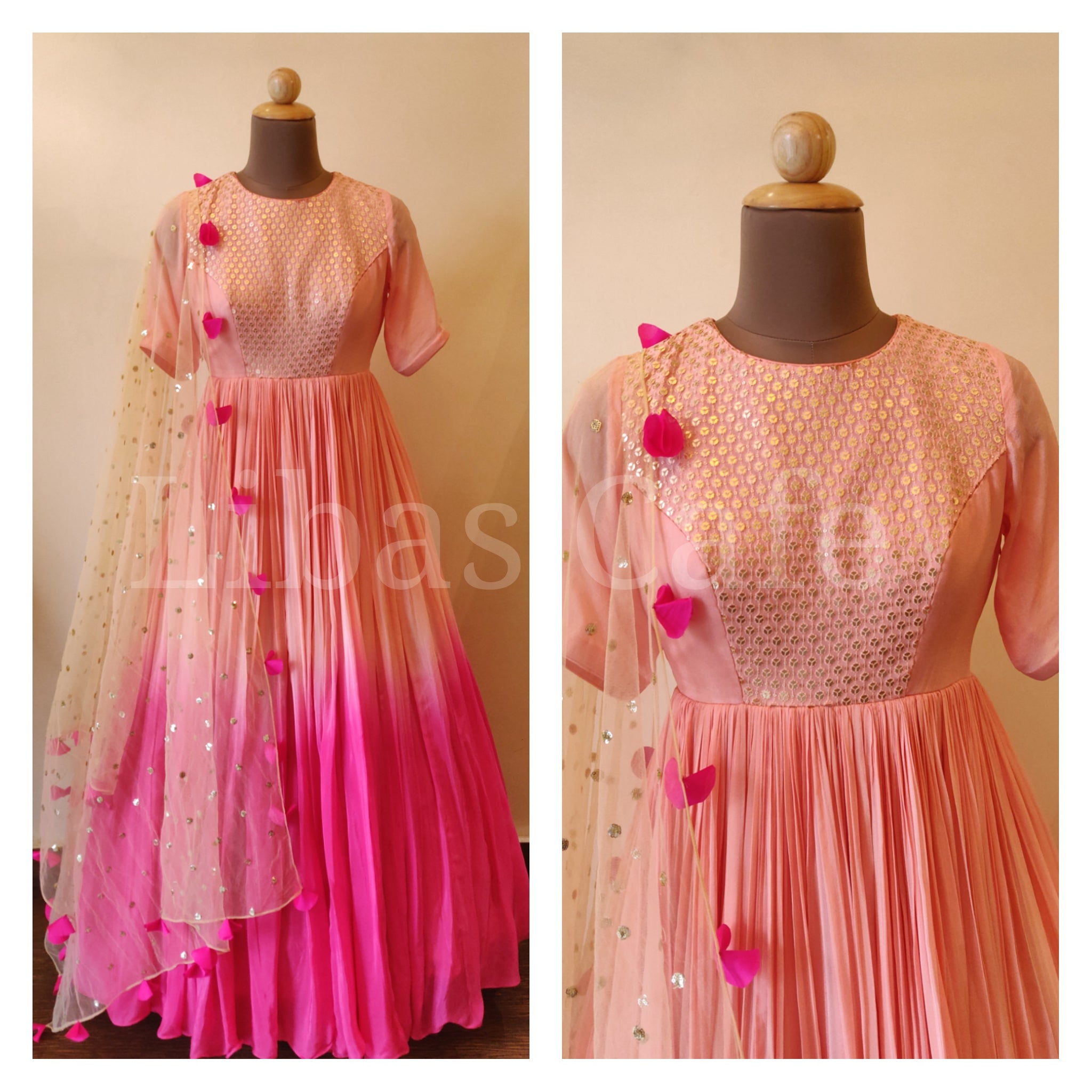 Peachy Pink Crepe Ombre Lehenga